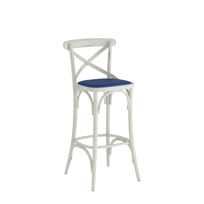 Coco Bar Stool in White with Sapphire Seat Pad