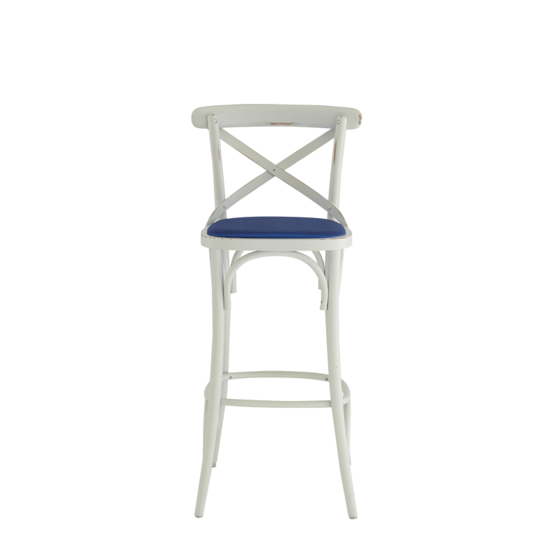 Coco Bar Stool in White with Sapphire Seat Pad