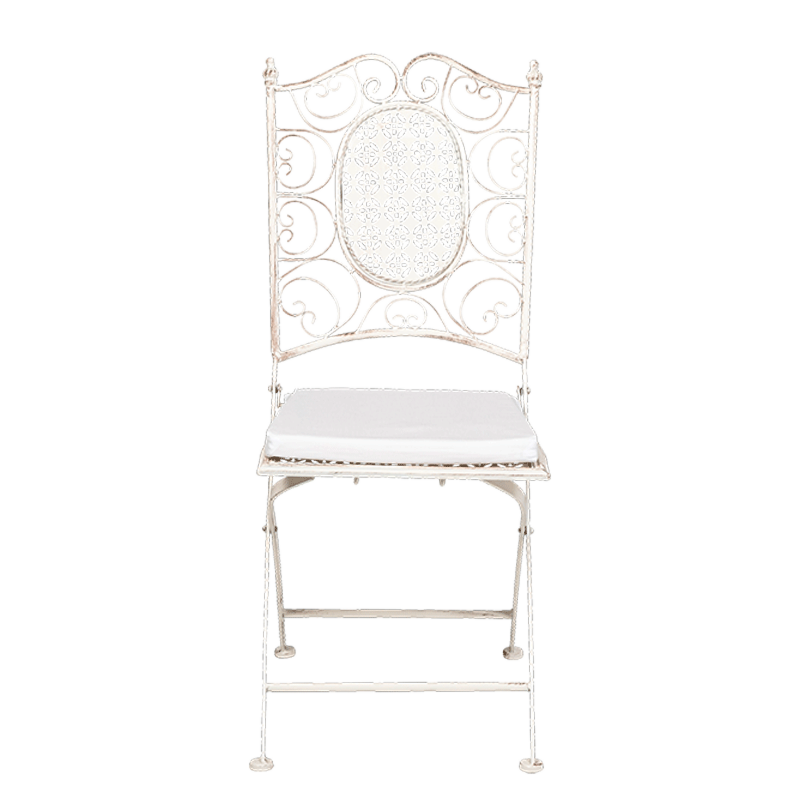 Chantilly white wrought iron chair with cushion