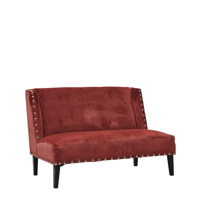 Red velvet tufted shop sofa
