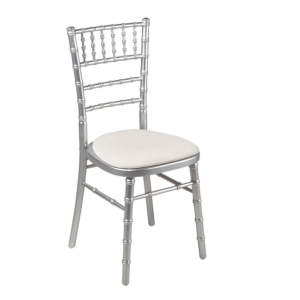 Bamboo Chair in Silver with White Vinyl Seat Pad