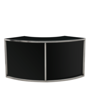 Unico Curved DJ Booth with Stainless Steel Frame and Black Panels