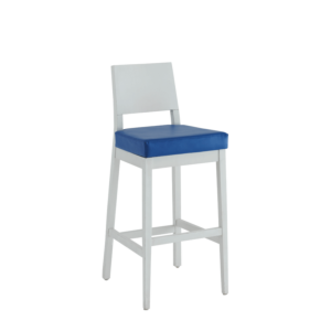 Porcino Bar Stool in White with Blue Seat Pad