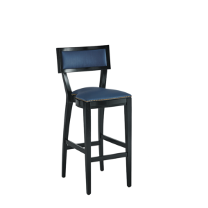 The Bogart Bar Stool in Black with Cornflower Blue Seat Pad