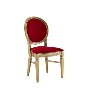 Chandelle Chair in Gold with Crimson Red Velvet Seat Pad