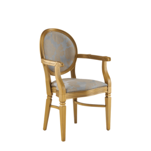Chandelle Armchair in Gold with Damask Moonshine Seat Pad