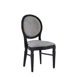 Chandelle Chair in Black with Damask Moonshine Seat Pad