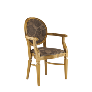 Chandelle Armchair in Gold with Damask Taupe Seat Pad