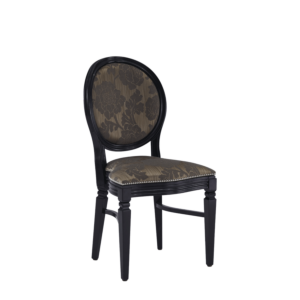 Chandelle Chair in Black with Damask Taupe Seat Pad