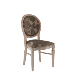 Chandelle Chair in Ivory with Damask Taupe Seat Pad
