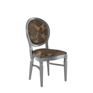 Chandelle Chair in Silver with Damask Taupe Seat Pad