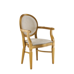 Chandelle Armchair in Gold with Damask Vanilla Seat Pad