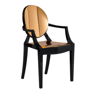 Louis Ghost Armchair in Black with Gold Vinyl Seat Pad