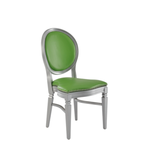 Chandelle Chair in Silver with Green Seat Pad