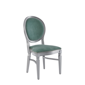 Chandelle Chair in Silver with Sea Green Velvet Seat Pad