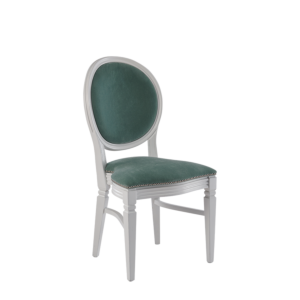 Chandelle Chair in White with Sea Green Velvet Seat Pad