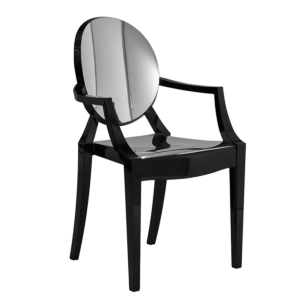 Louis Ghost Armchair in Black with Silver Vinyl Seat Pad