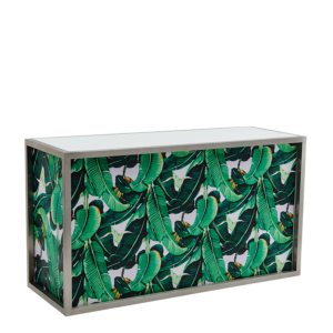 Unico Bar with Stainless Steel Frame and Palm Leaf Print Panels