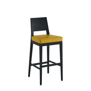 Porcino Bar Stool in Black with Yellow Seat Pad