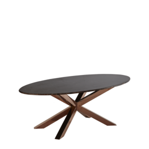 Cognac Coffee Table with Oval Brown Marble Top