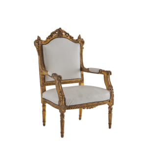 Regent Armchair with Gold Frame and White Leather Seat Pad
