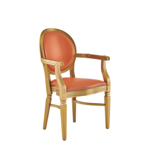 Chandelle Armchair in Gold with Orange Seat Pad