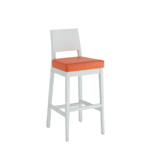 Porcino Bar Stool in White with Orange Seat Pad