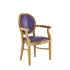 Chandelle Armchair in Gold with Purple Seat Pad