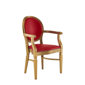 Chandelle Armchair in Gold with Red Seat Pad