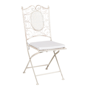 Chantilly white wrought iron chair with cushion