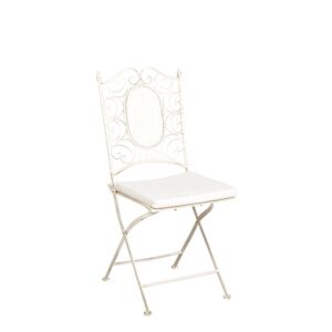 Vintage white Chantilly wrought-iron chair with an ecru cushion