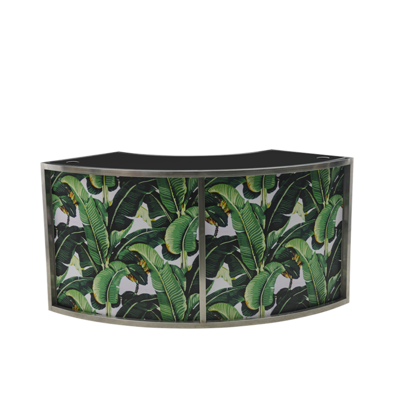 Unico Curved DJ Booth - SS Frame -  Palm Leaf Panels - Black Top