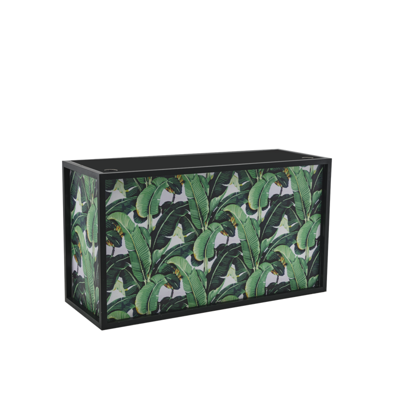 Unico DJ Booth with Black Frame and Palm Leaf Print Panels