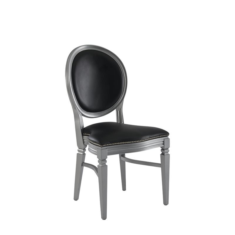 Chandelle Chair in Silver with Black Seat Pad