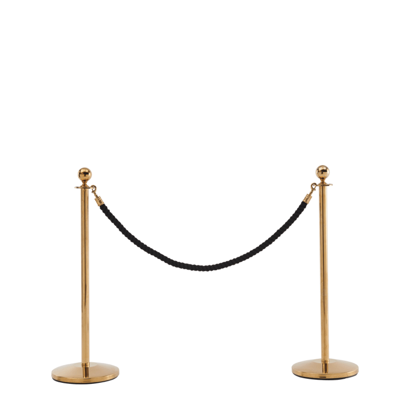 Stanchion in Gold Brass with Black Rope