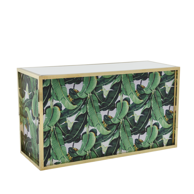 Unico Rectangular Bar with Gold Frame and Palm Leaf Print Panels