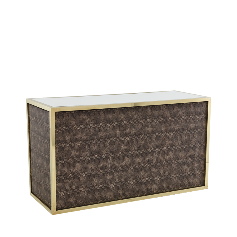 Unico Bar - Gold Frame - Taupe Upholstered Snake Skin Panels 