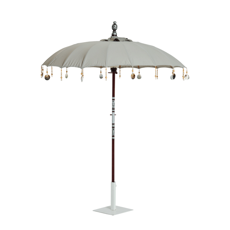 Garden Umbrella Oyster Grey with tassels and shell ornaments