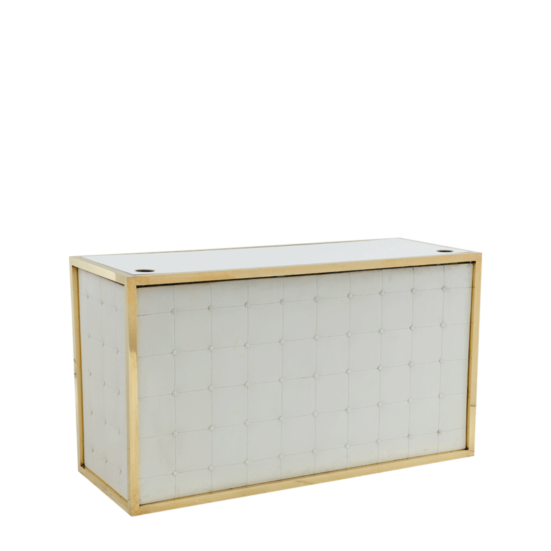 Unico DJ Booth with Gold Frame and White Upholstered Panels