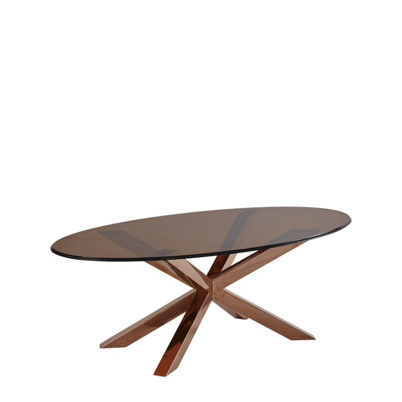 Cognac Coffee Table with Oval Bronze Glass Top