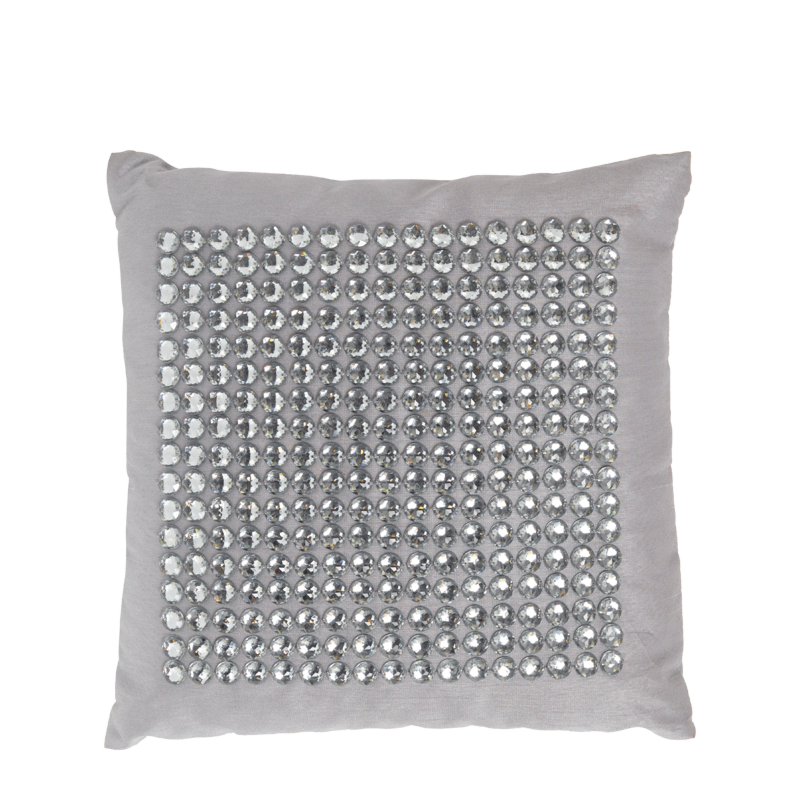 Taupe Silk Cushion with Silver Jewels