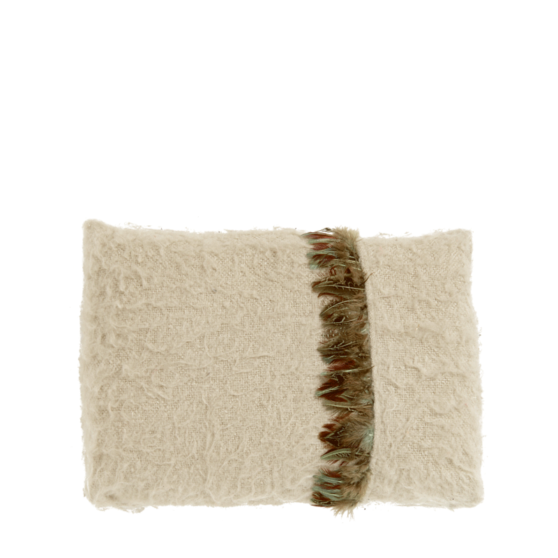 Ivory Fluffy Cushion with Feathers