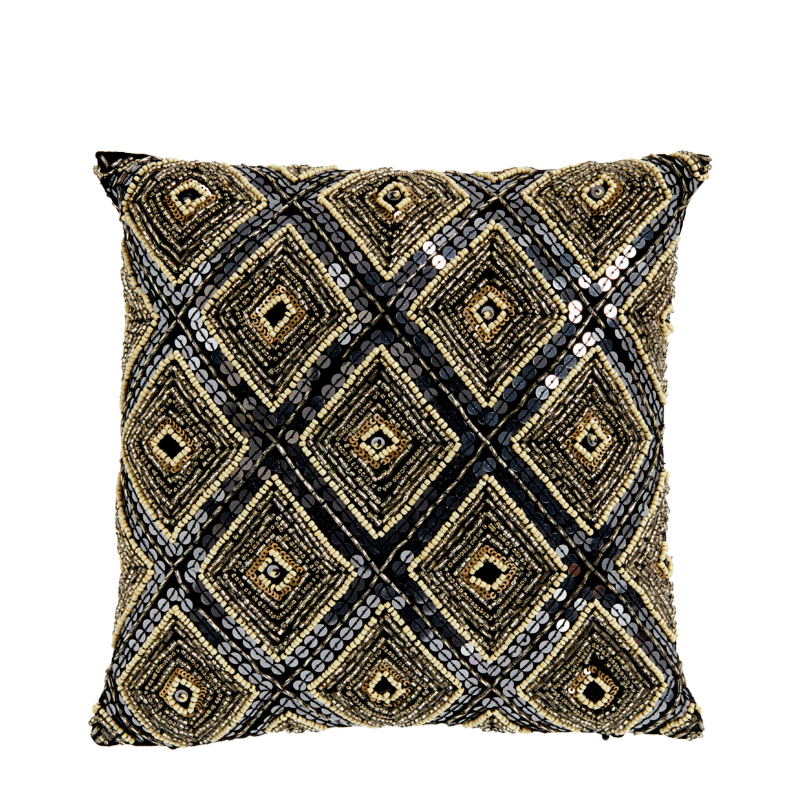Grey Cushion with Geometric Sequin