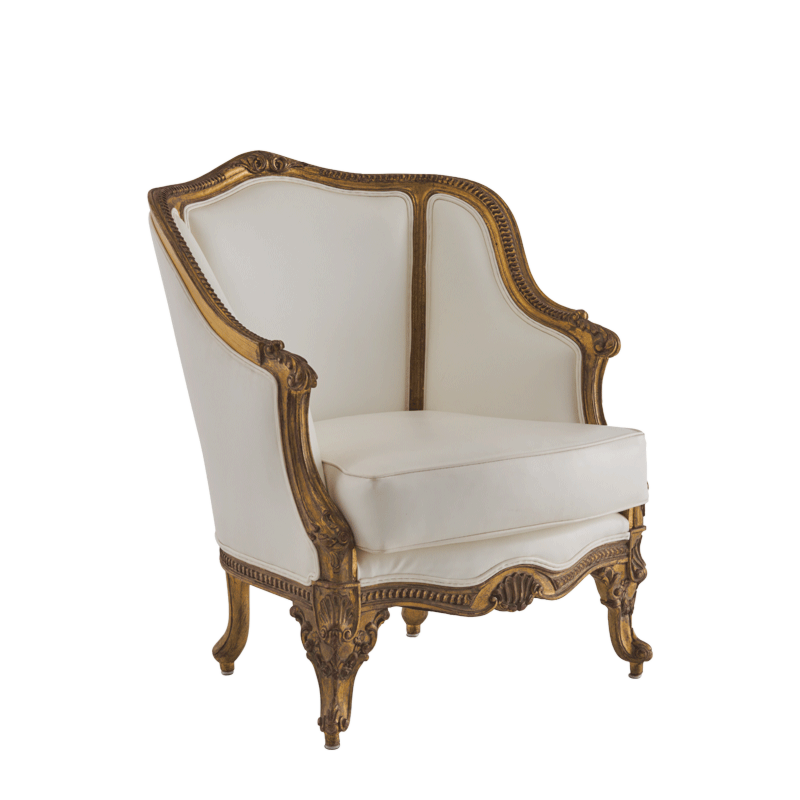 Orville Armchair in Gold Frame with White Leather Seat Pad