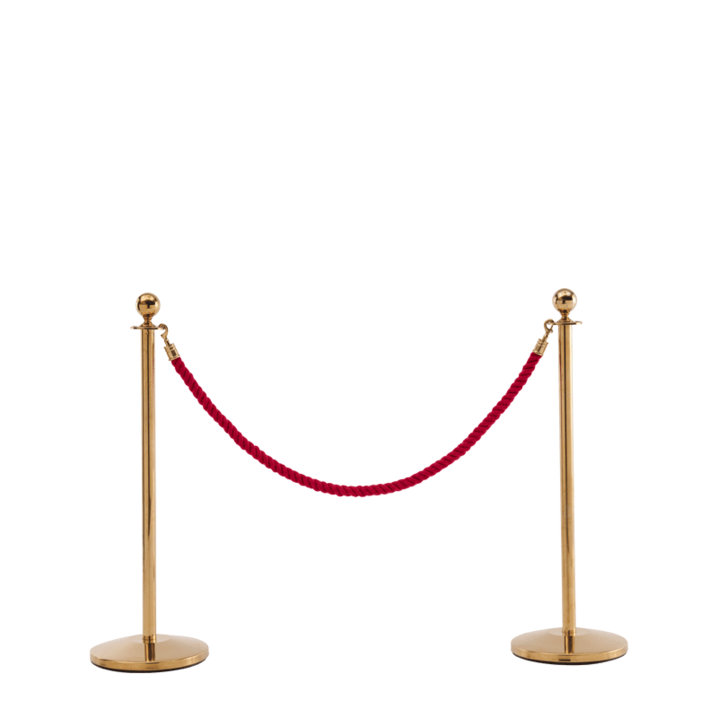 Stanchion in Gold Brass with Pink Rope