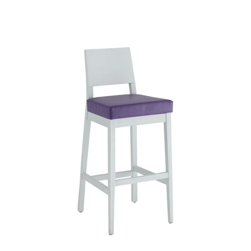 Porcino Bar Stool in White with Purple Seat Pad
