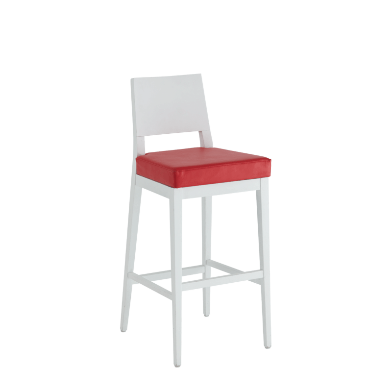 Porcino Bar Stool in White with Red Seat Pad