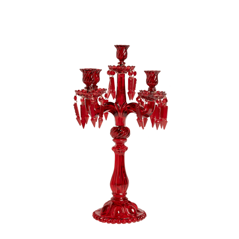 Crystal Drop Candelabra in Red Merlot