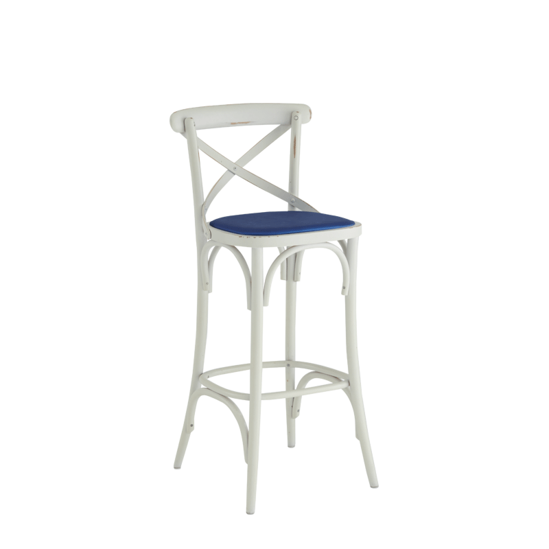 Coco Bar Stool in White with Sapphire Seat Pad