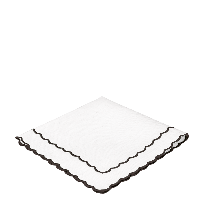 White Scallop Napkin with Black Thread